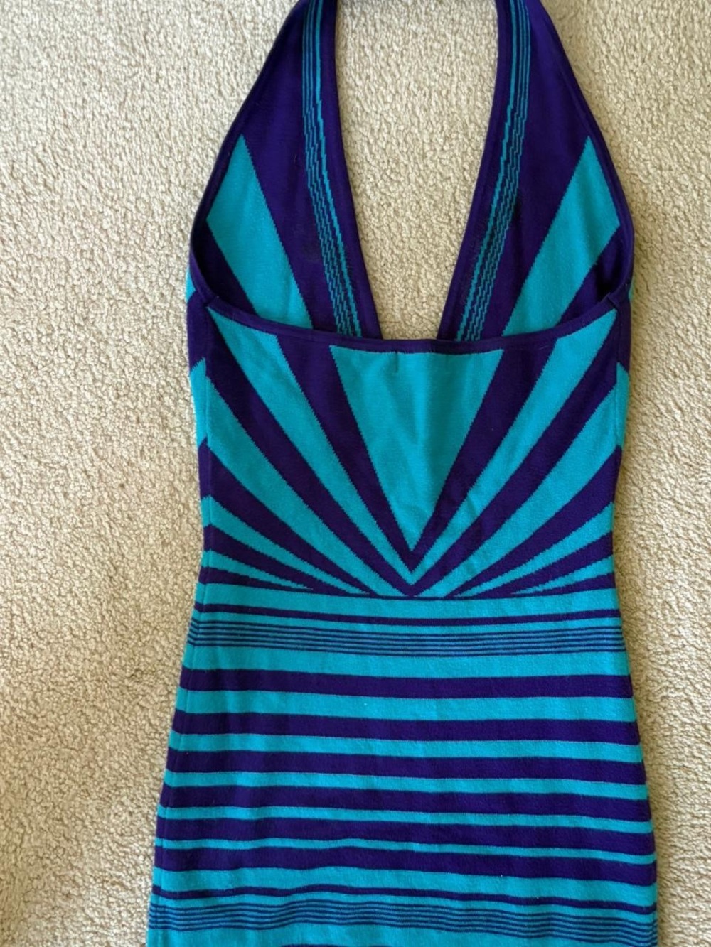 PrettyLittleThing Teal and Purple Striped Knit Halter Dress - Picture 3 of 3